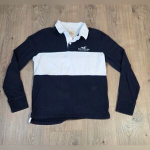 Vintage Hollister Men's Y2K Navy and White Polo Shirt